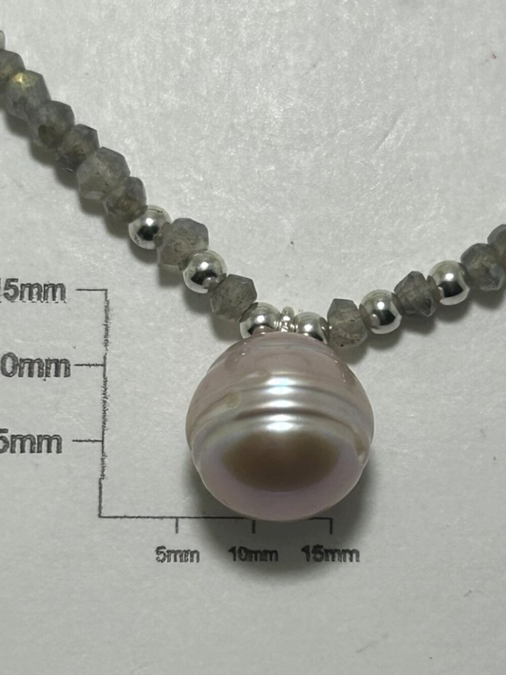 Natural Faceted Mystic Labradorite Rondelle Beads and Freshwater Pearl Necklace.